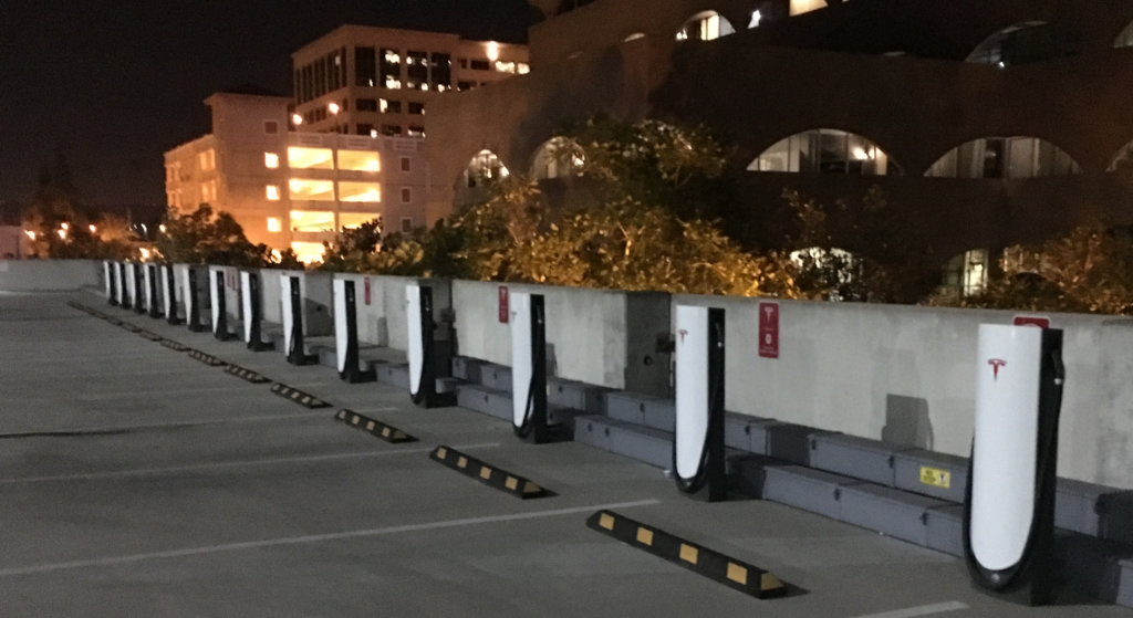 Riverside Tesla Supercharger - rooftop parking empty urban superchargers-cropped