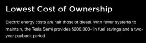 Tesla Semi Lowest cost of ownership