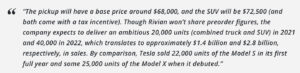 nsideEVs-quote on Rivian production volume and pricing