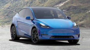 Tesla Model Y - blue - front and side