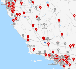 Tesla Superchargers map central California Interstate 5