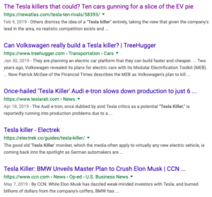 Tesla Killer Google Search results