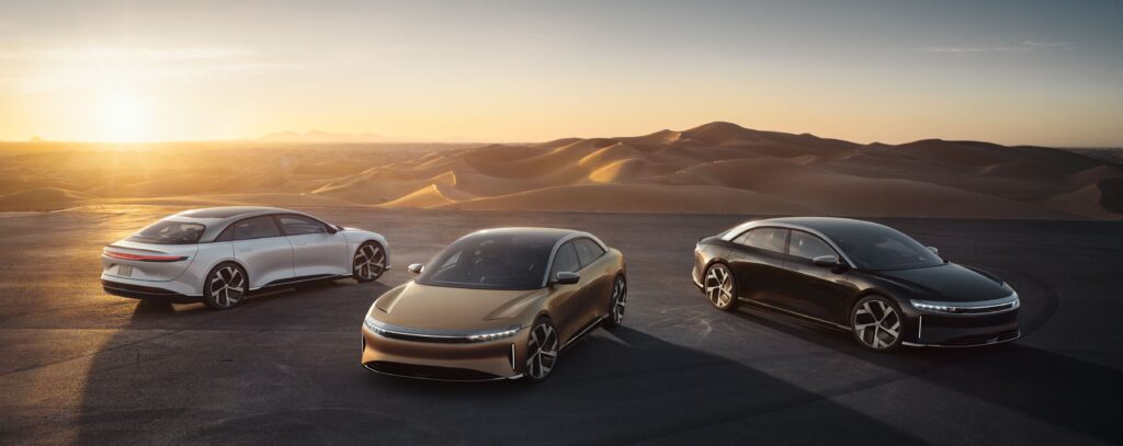 Lucid-Air-3-models-with-sunset